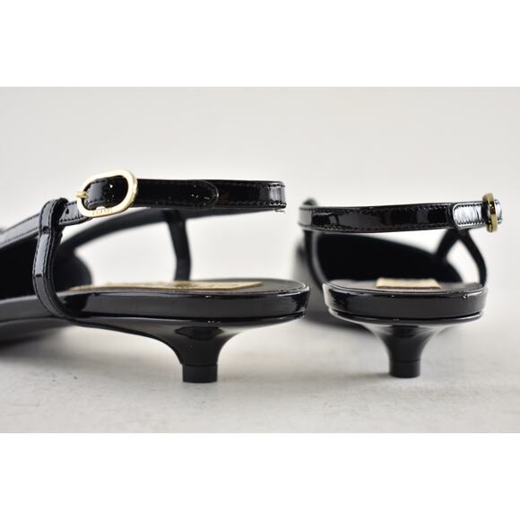 Chanel 22K Black Patent Leather CC Sling Slingback Sandal Pointed Kitten Heel 37 - Picture 13 of 14